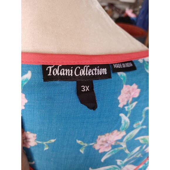 Tolani Plus Sz 3X Orange Teal Tropical Print Rayon LS Casual Tunic Blouse Top - Picture 3 of 5